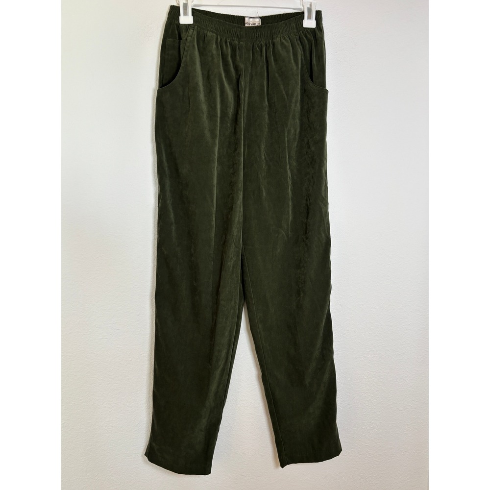 Napa Valley Olive Green Faux Suede Elastic Waist Pull On Pants Pockets Womens